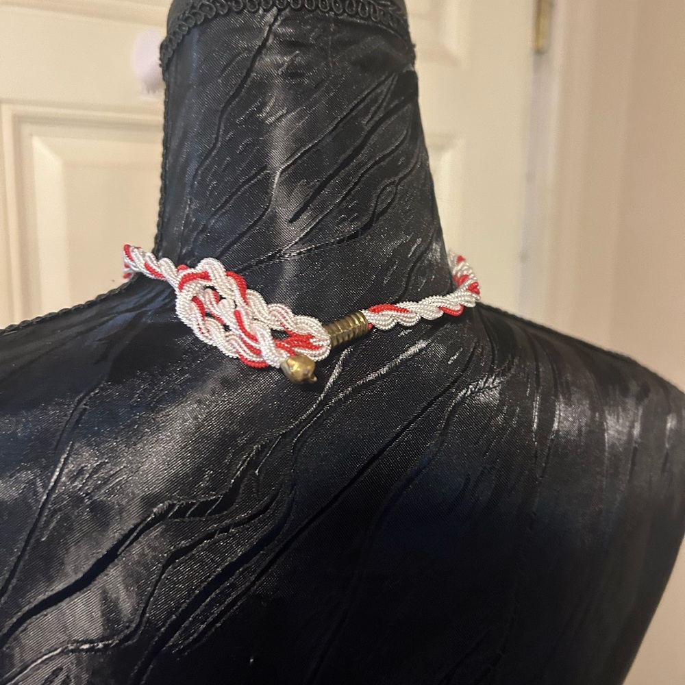 Elegant Red and White Braided Necklace